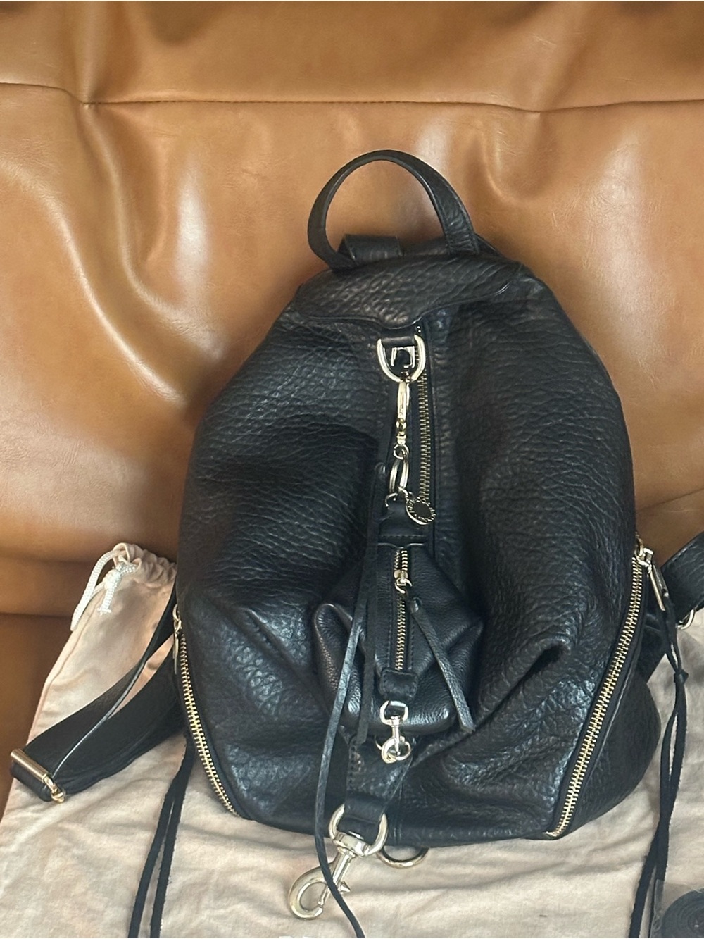 Rebecca Minkoff Julian Black Leather Backpack with Gold-Tone Hardware
